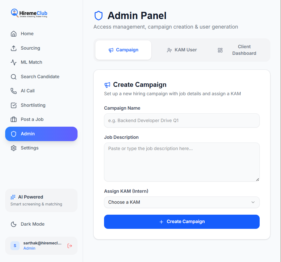 HiremeClub CRM Admin Panel